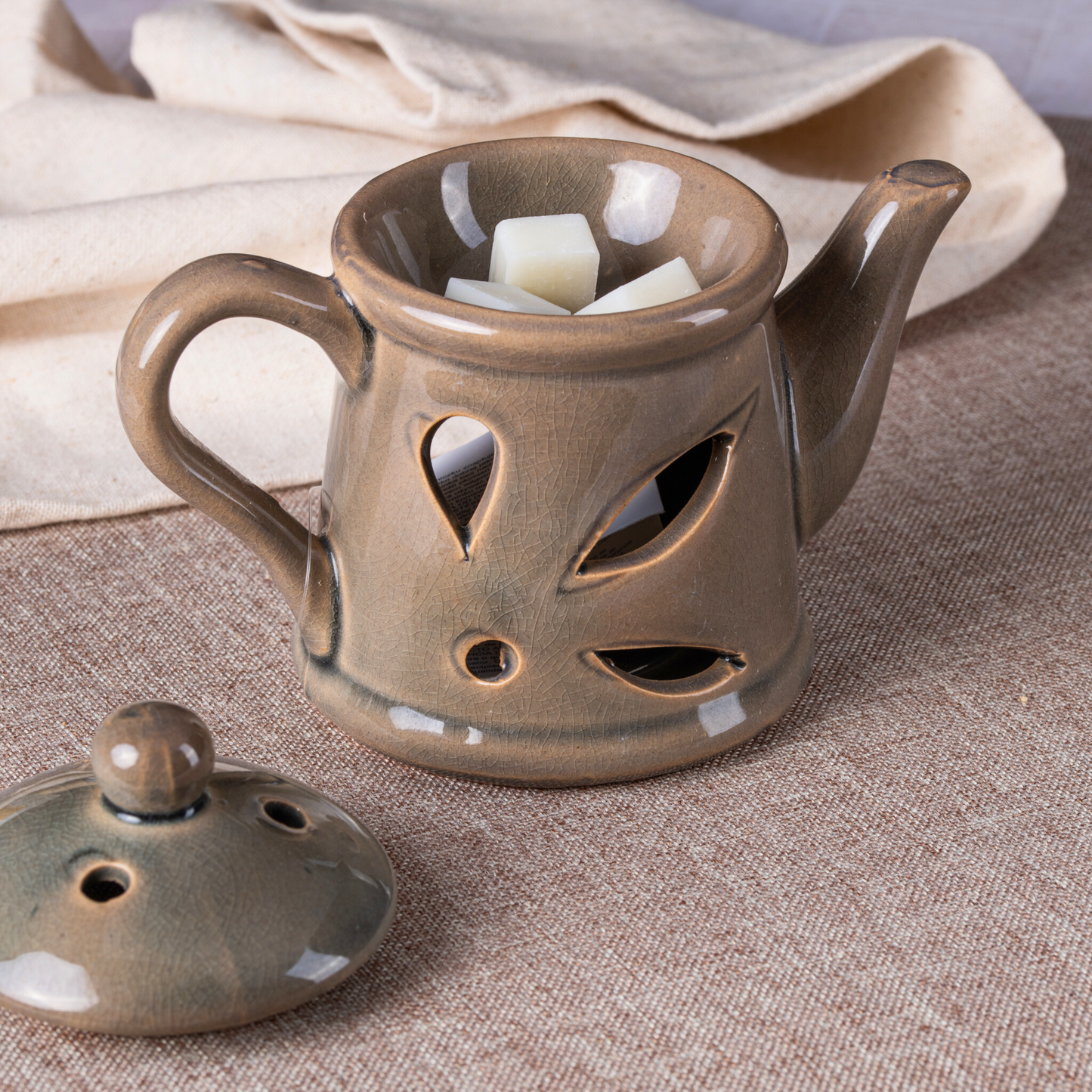 brucia essenze in ceramica a forma di teiera color Moka