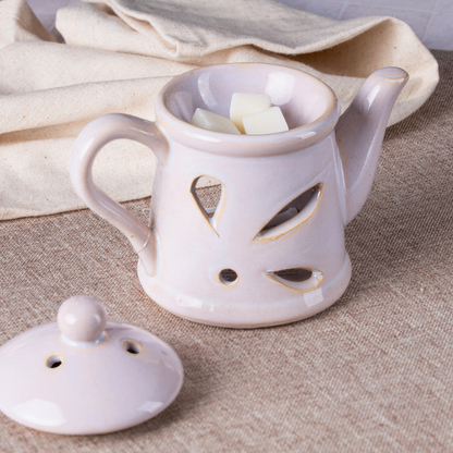 brucia essenze in ceramica per chi ama il tè e il vintage, colore perla